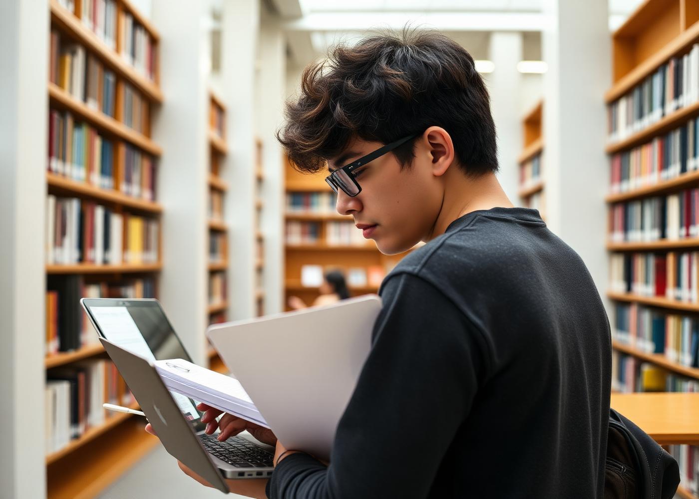 Estudiante consultando recursos educativos